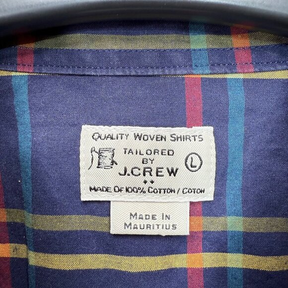 J.Crew Mens Large Navy Multicolor Plaid Button-Down Long-Sleeve Shirt - Picture 3 of 8